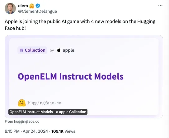 苹果开源大模型OpenELM：手机端AI应用开发的未来趋势？